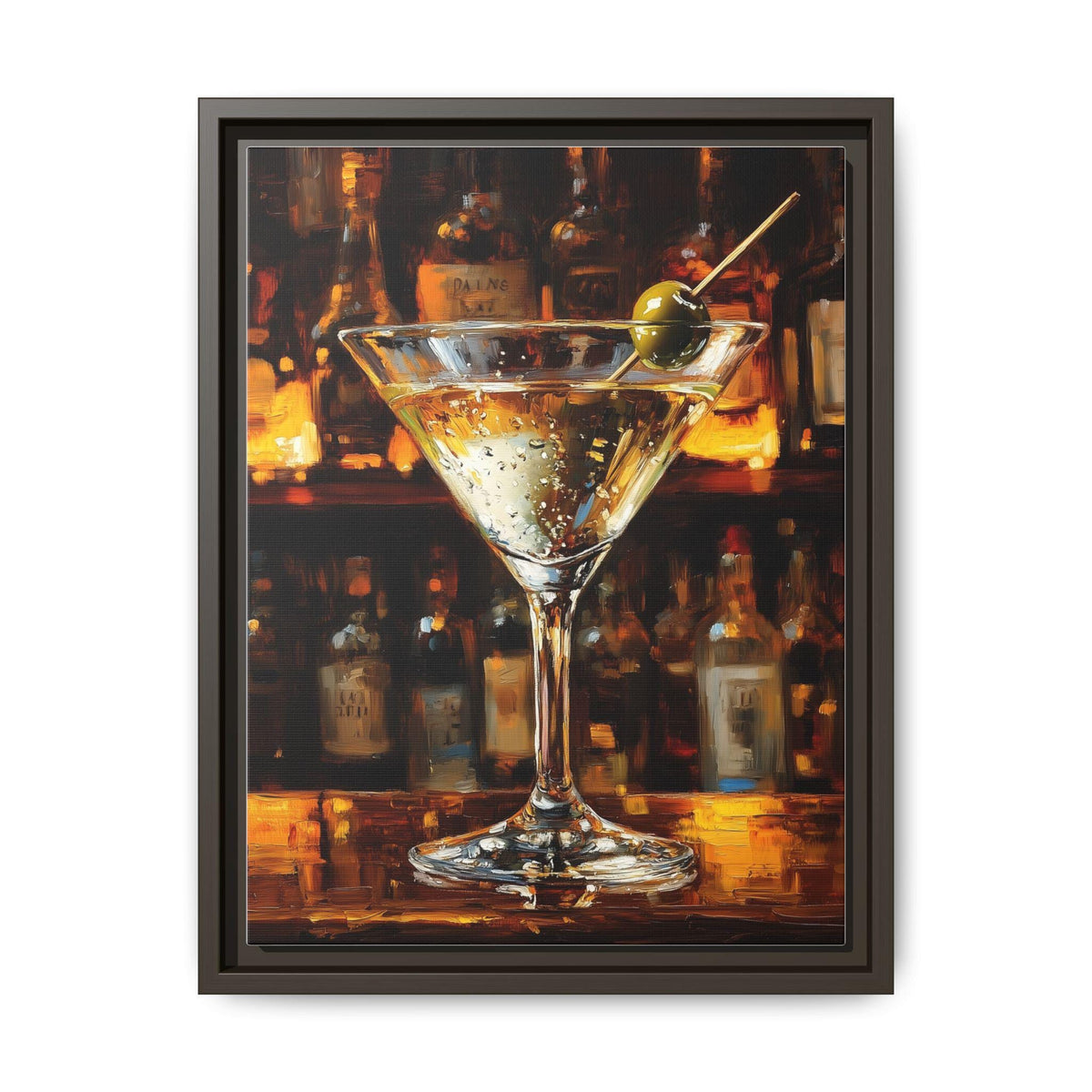 Martini Cocktail Wall Art — painterly canvas art, hand-framed in solid wood