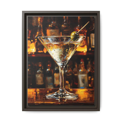 Martini Cocktail Wall Art — painterly canvas art, hand-framed in solid wood