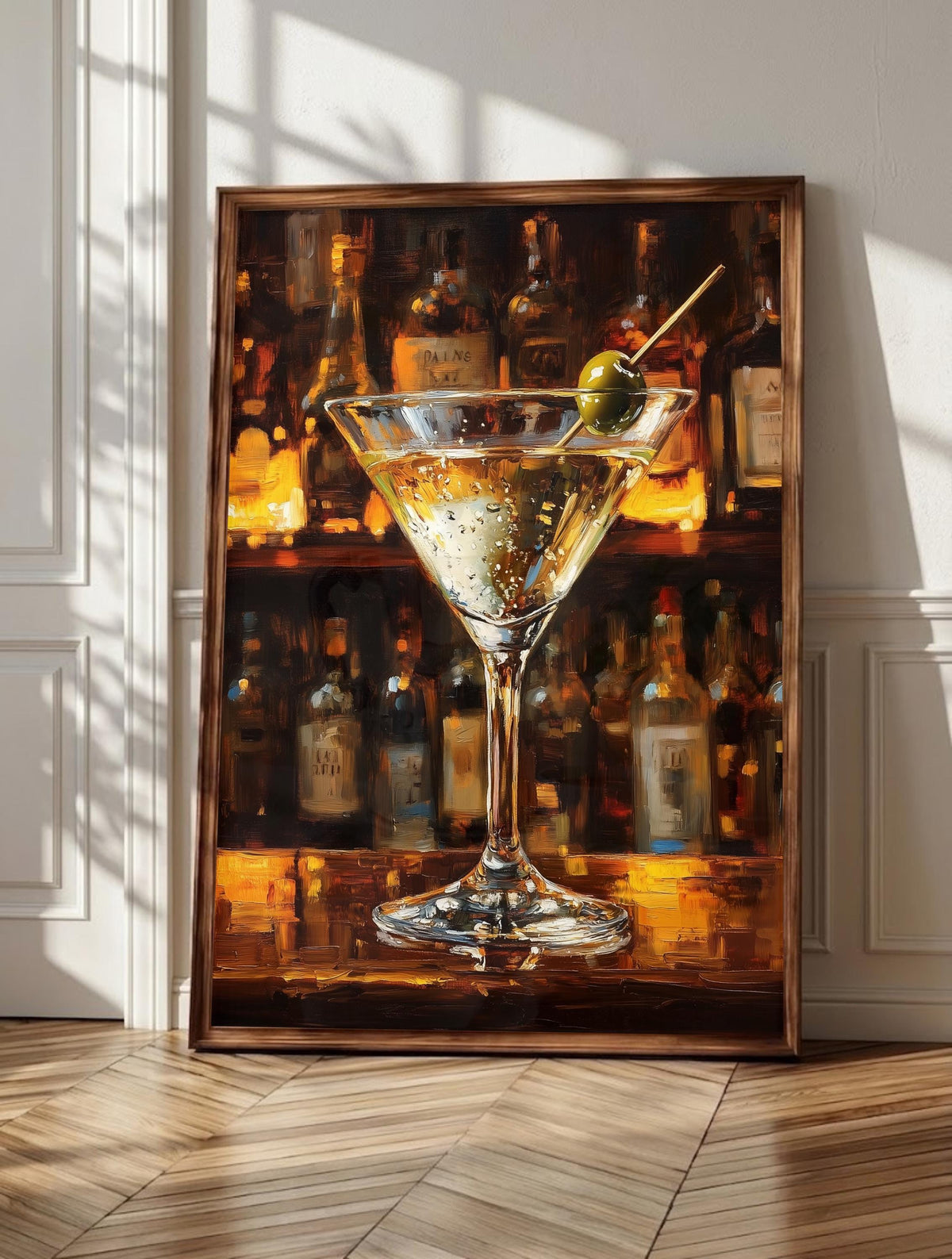 Martini Cocktail wall art: a classic gin martini in its iconic V-shaped glass, framed canvas print