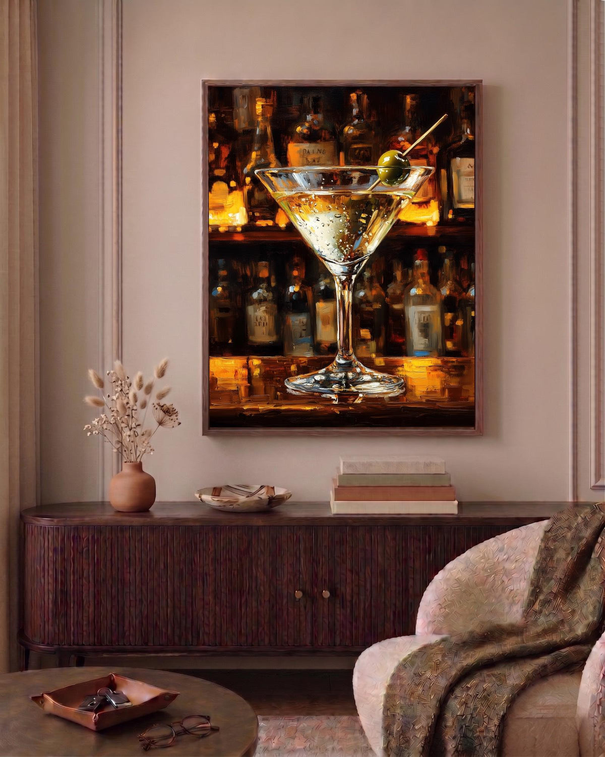 Oil-painting style Martini Cocktail printed on cotton canvas, made to order
