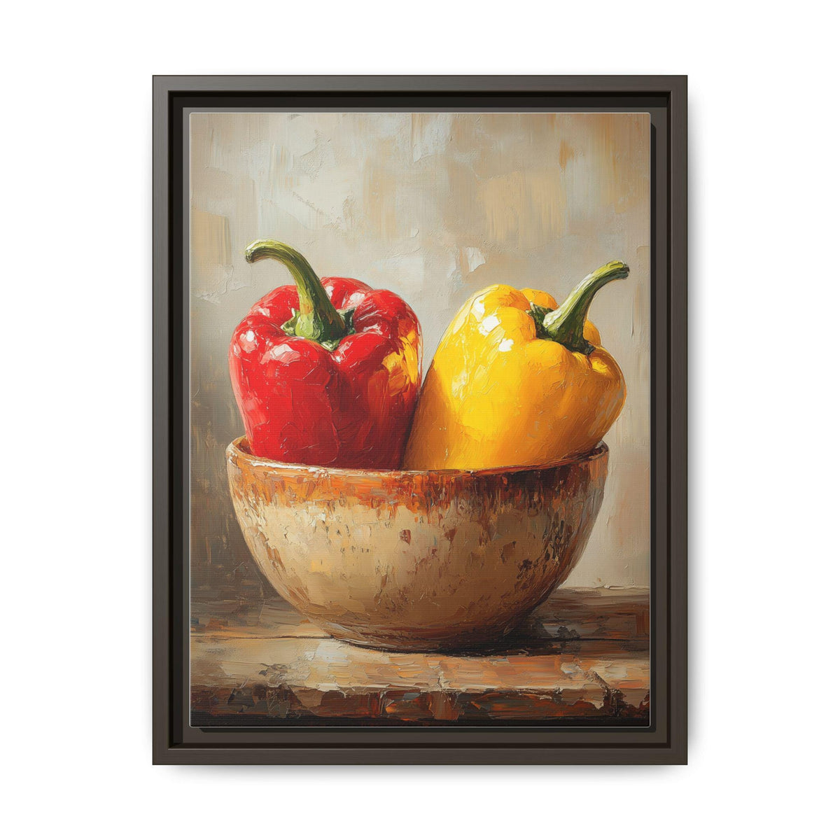 Bell Pepper Still Life Wall Art — painterly canvas art, hand-framed in solid wood
