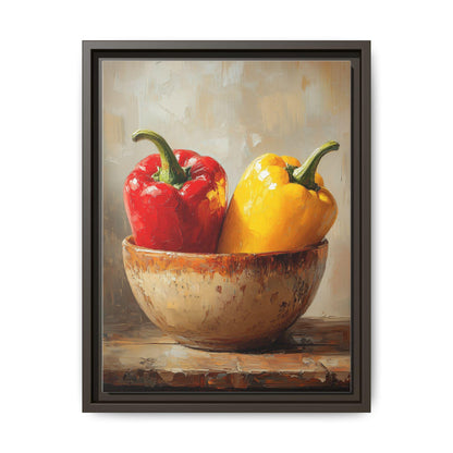 Bell Pepper Still Life Wall Art — painterly canvas art, hand-framed in solid wood