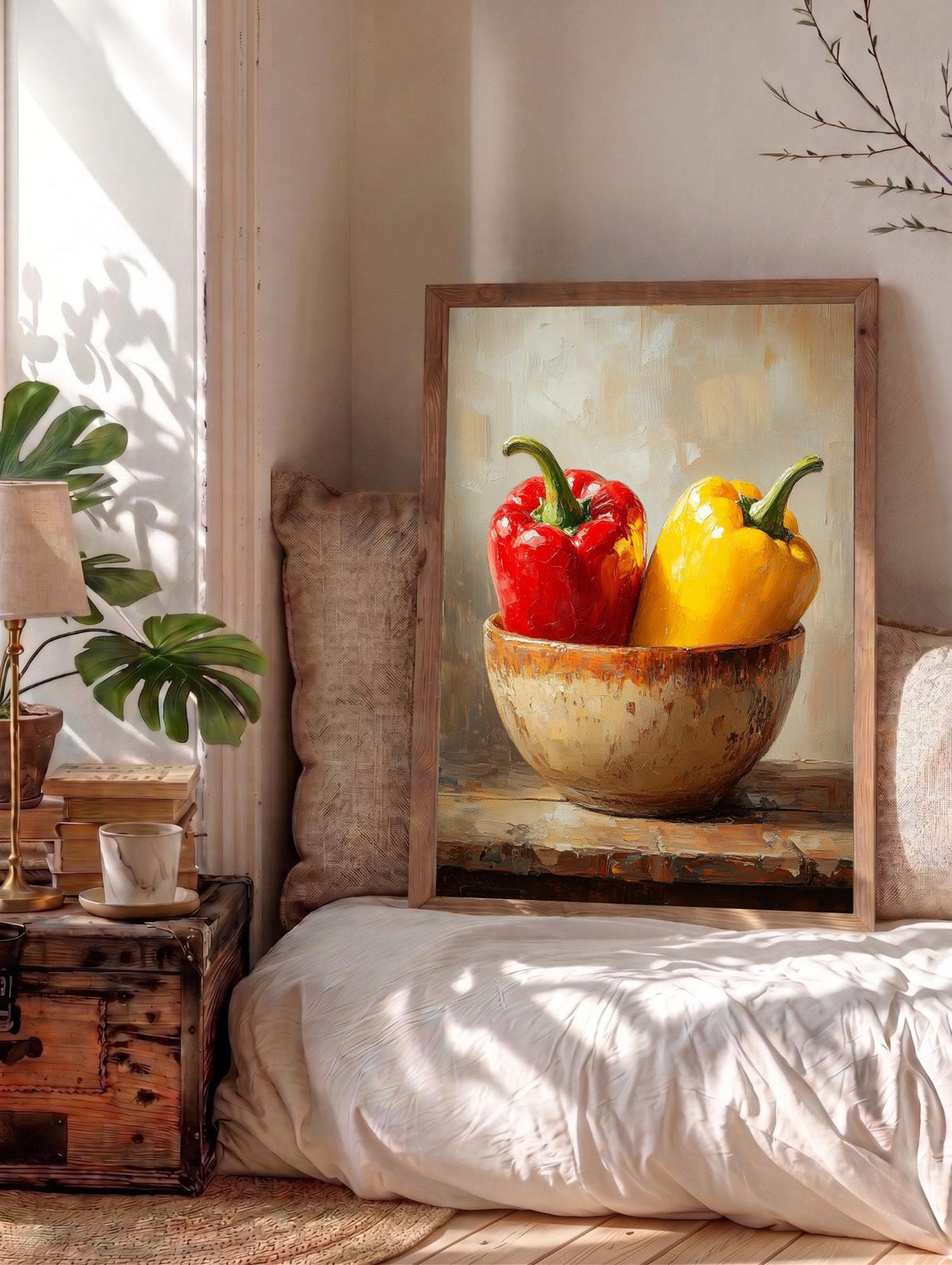 Bell Pepper Still Life Wall Art — museum-grade cotton canvas in a solid wood frame