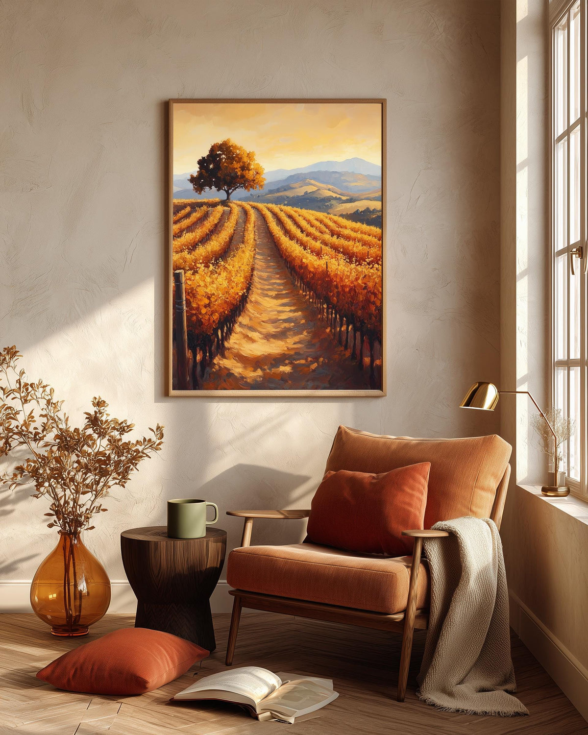 Napa Valley framed canvas art in a solid wood frame, ready to hang