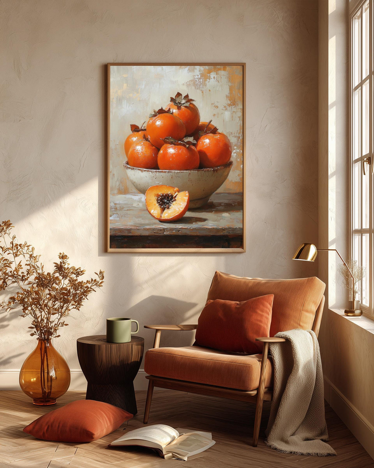 Persimmon Still Life Wall Art — framed canvas print by Cenzio Atelier