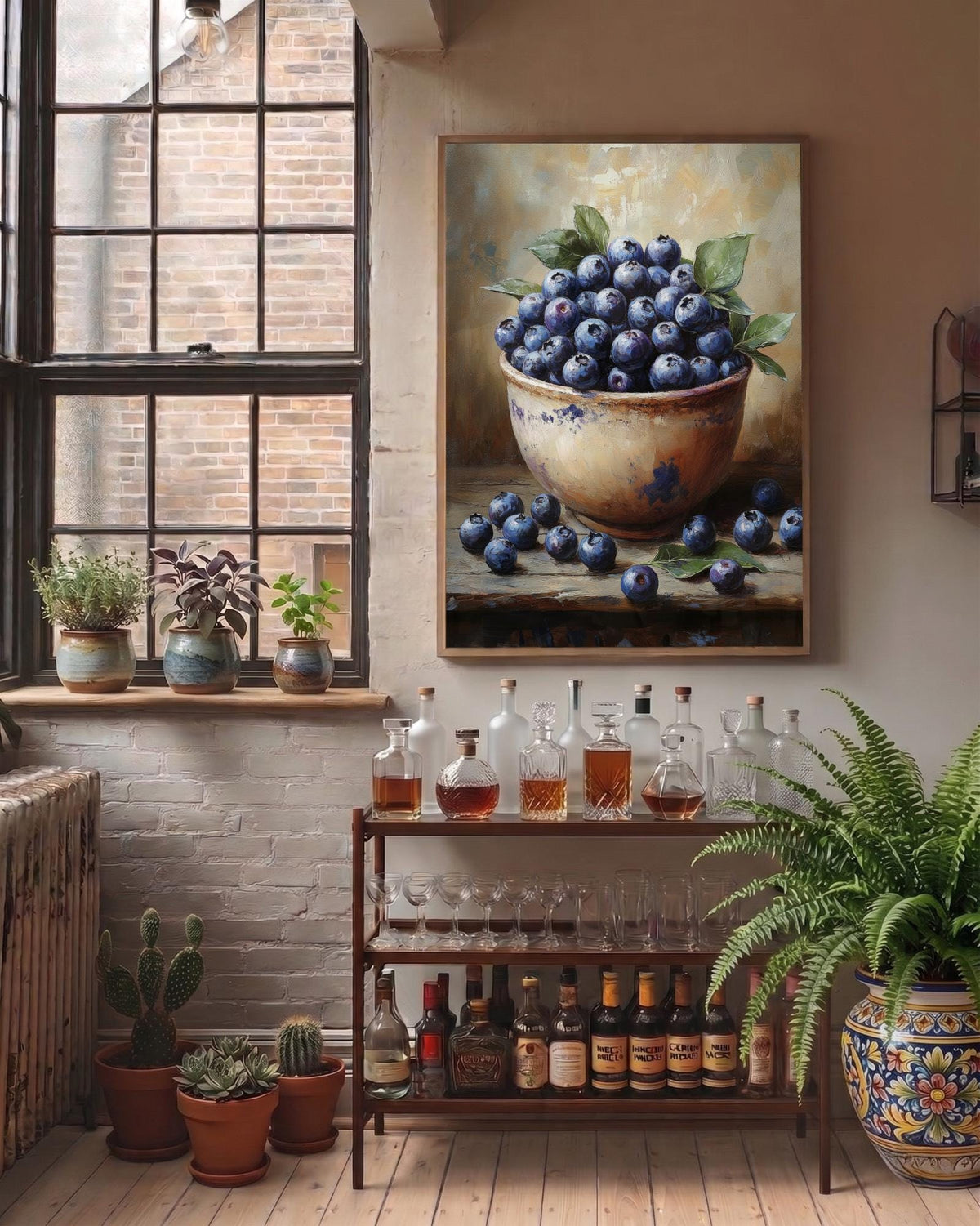 Blueberry Still Life Wall Art — painterly canvas art, hand-framed in solid wood
