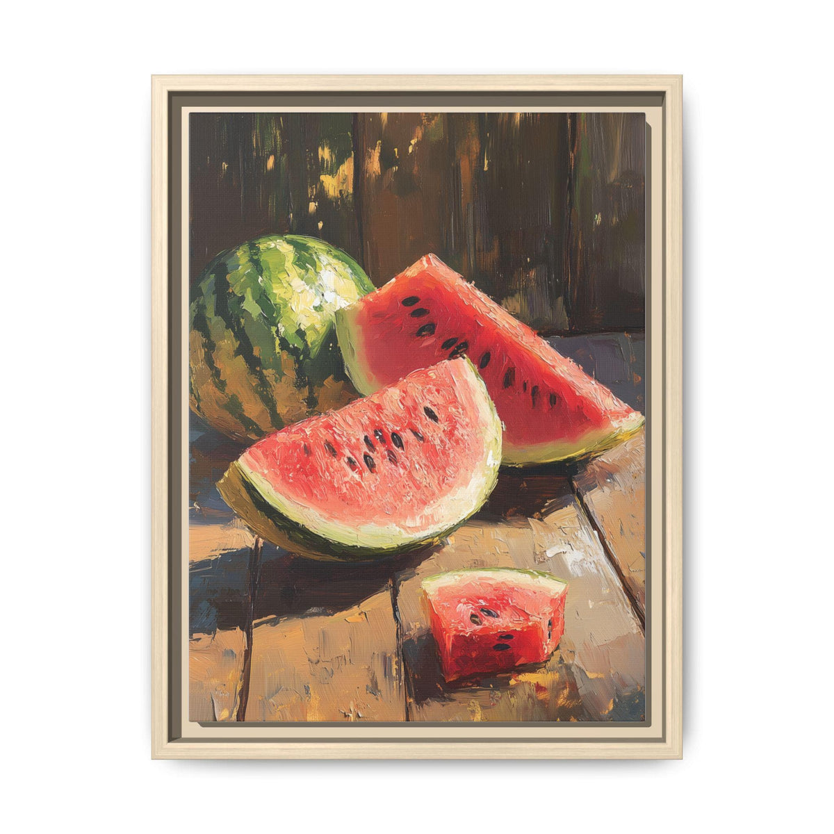 Watermelon Still Life Wall Art — painterly canvas art, hand-framed in solid wood