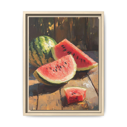 Watermelon Still Life Wall Art — painterly canvas art, hand-framed in solid wood