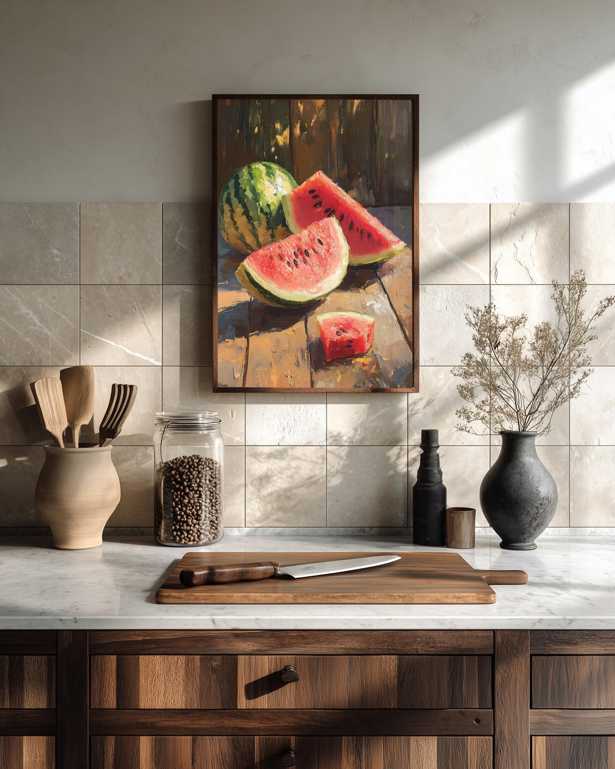 Watermelon Still Life Wall Art — framed canvas print by Cenzio Atelier