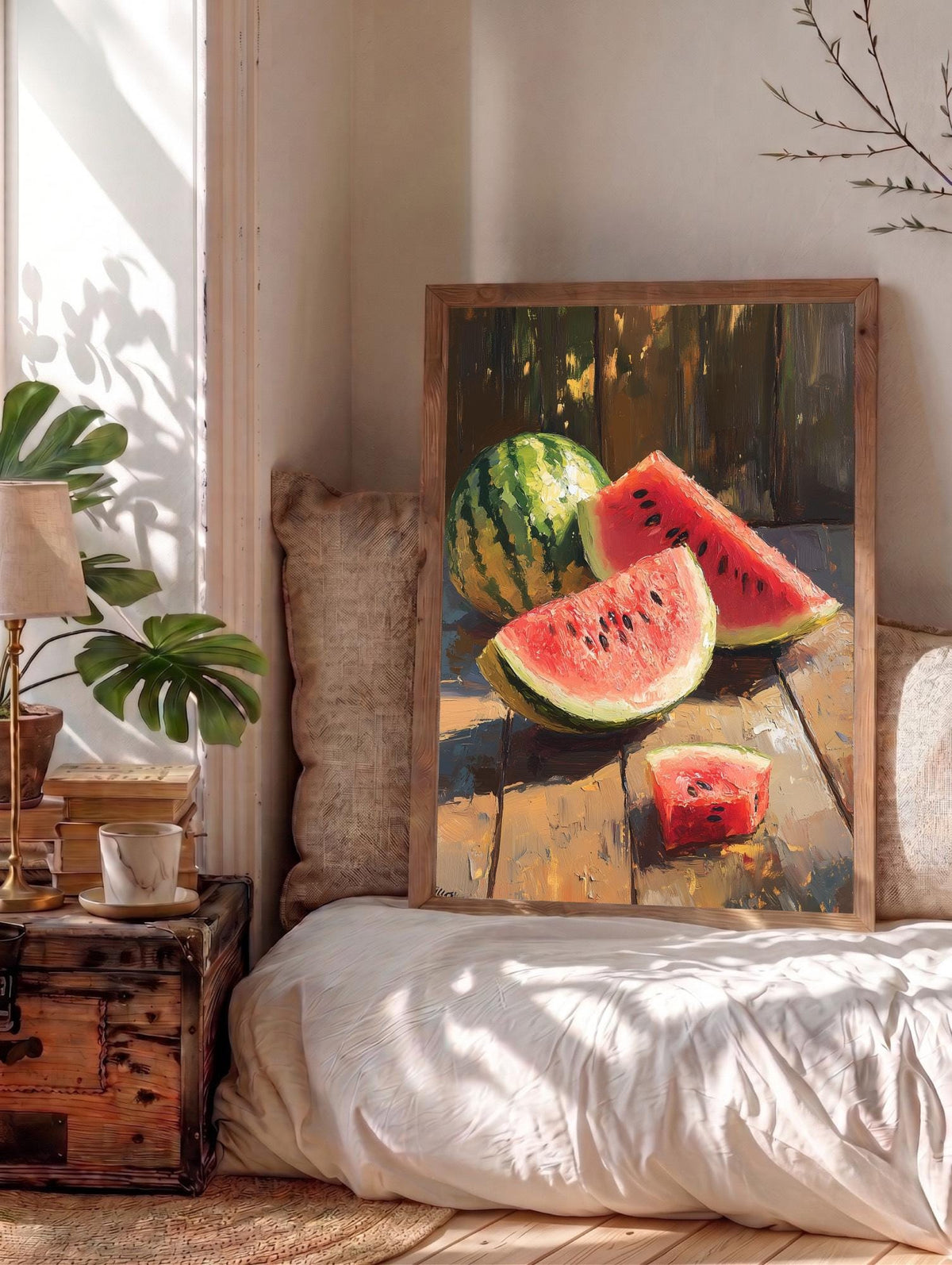 Watermelon Still Life Wall Art — museum-grade cotton canvas in a solid wood frame
