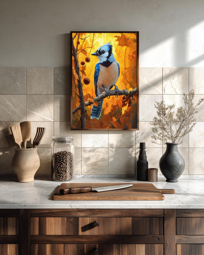 Blue Jay Wall Art — painterly wall art printed and framed to order