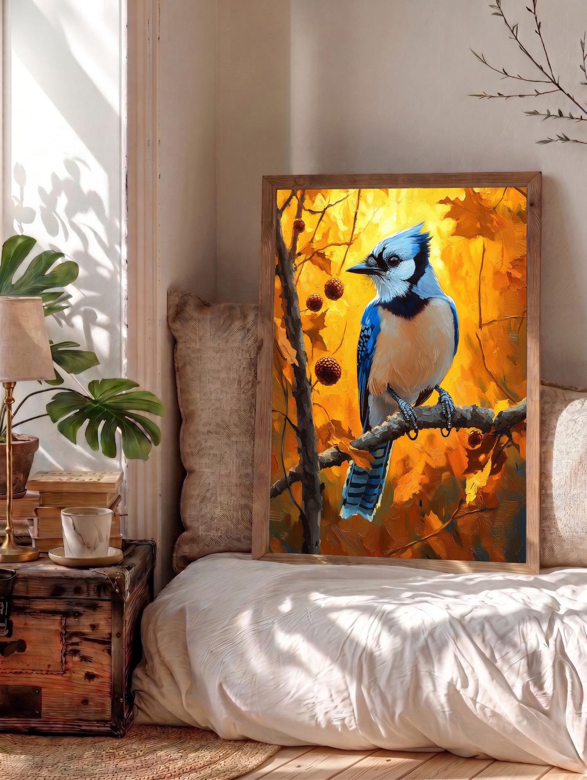 Blue Jay Wall Art — museum-grade cotton canvas in a solid wood frame