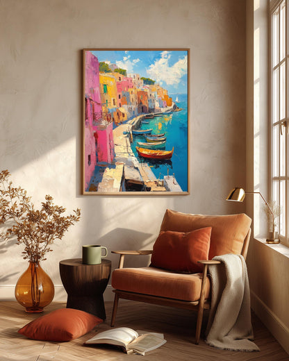Procida framed canvas art in a solid wood frame, ready to hang