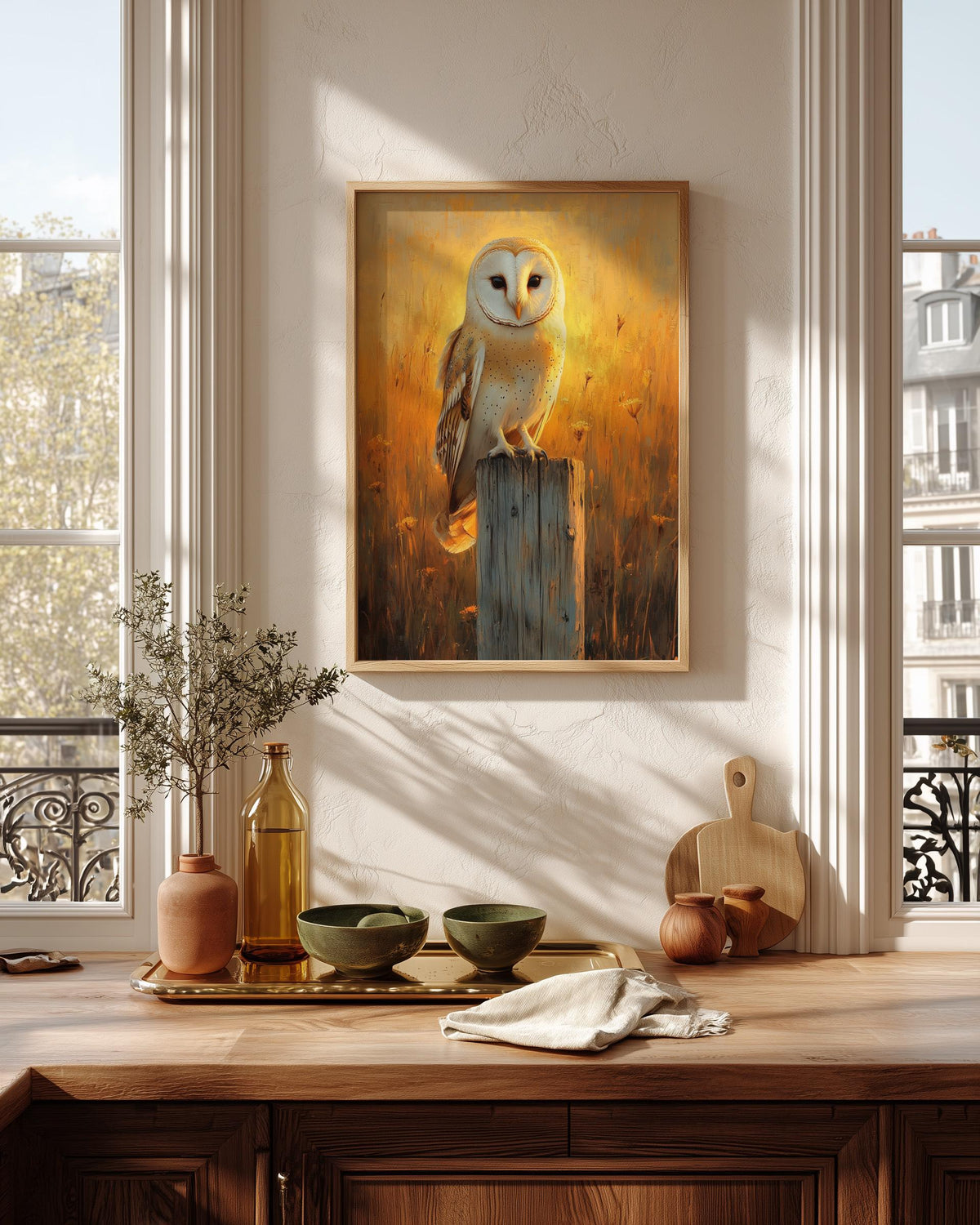 Barn Owl Wall Art — Cenzio Atelier framed canvas, made to order