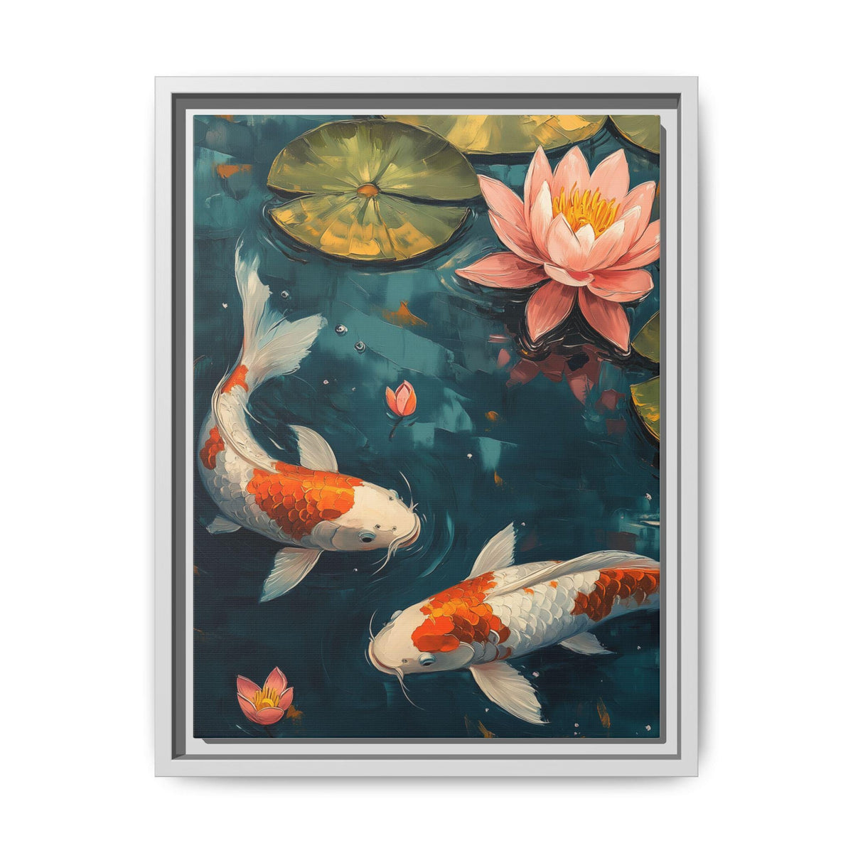 Koi Fish Wall Art — museum-grade cotton canvas in a solid wood frame