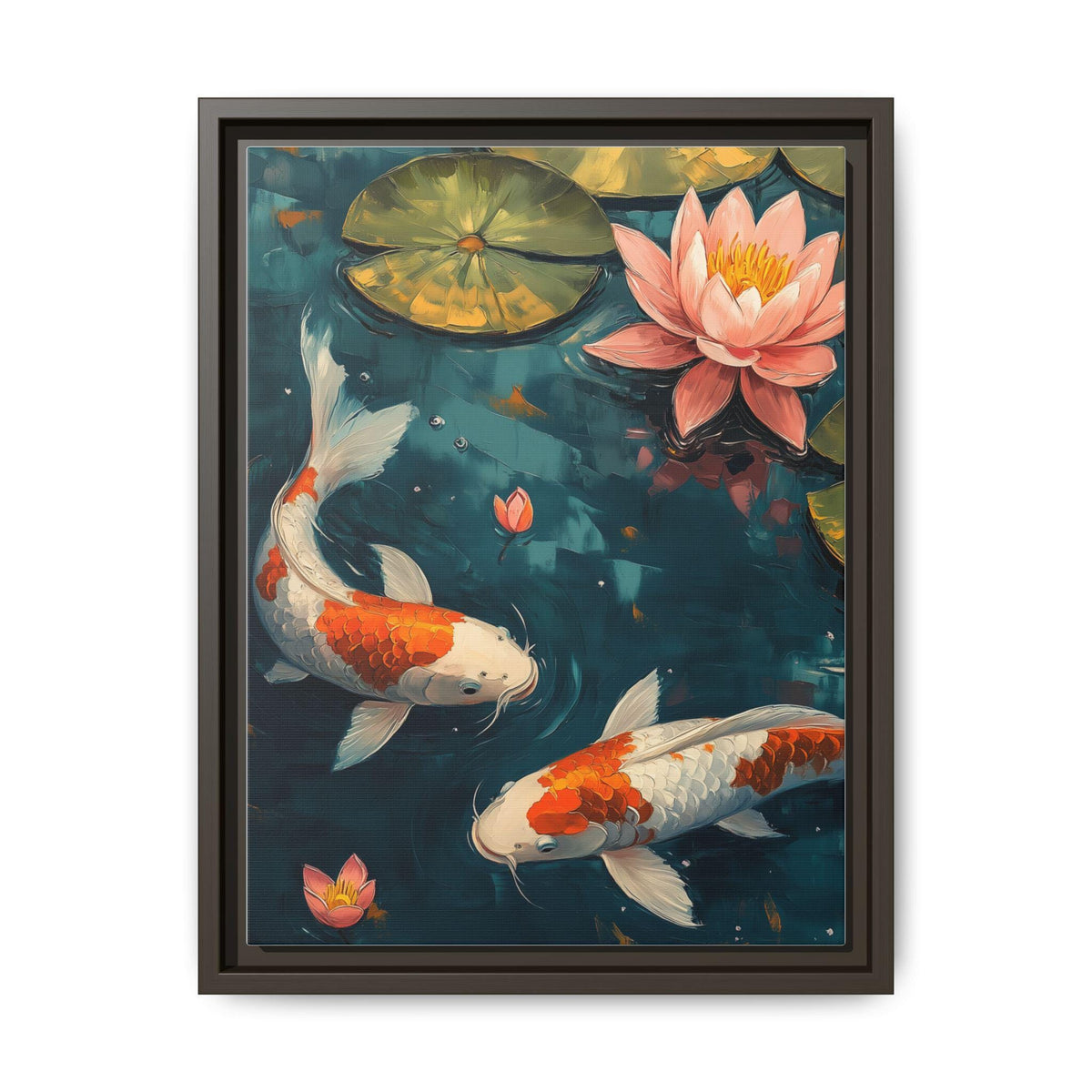 Koi Fish Wall Art — painterly canvas art, hand-framed in solid wood