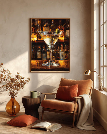 Martini Cocktail framed canvas art in a solid wood frame, ready to hang