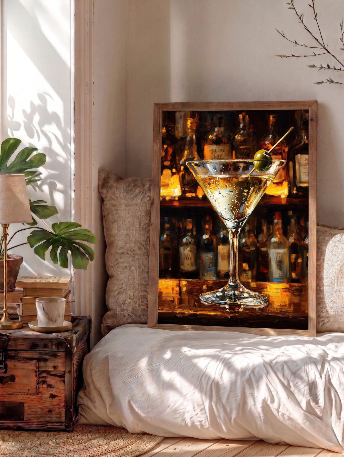 Martini Cocktail Wall Art — museum-grade cotton canvas in a solid wood frame
