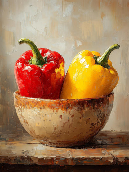 Painterly Bell Pepper Still Life canvas print, soft natural light catching every curve and highlight