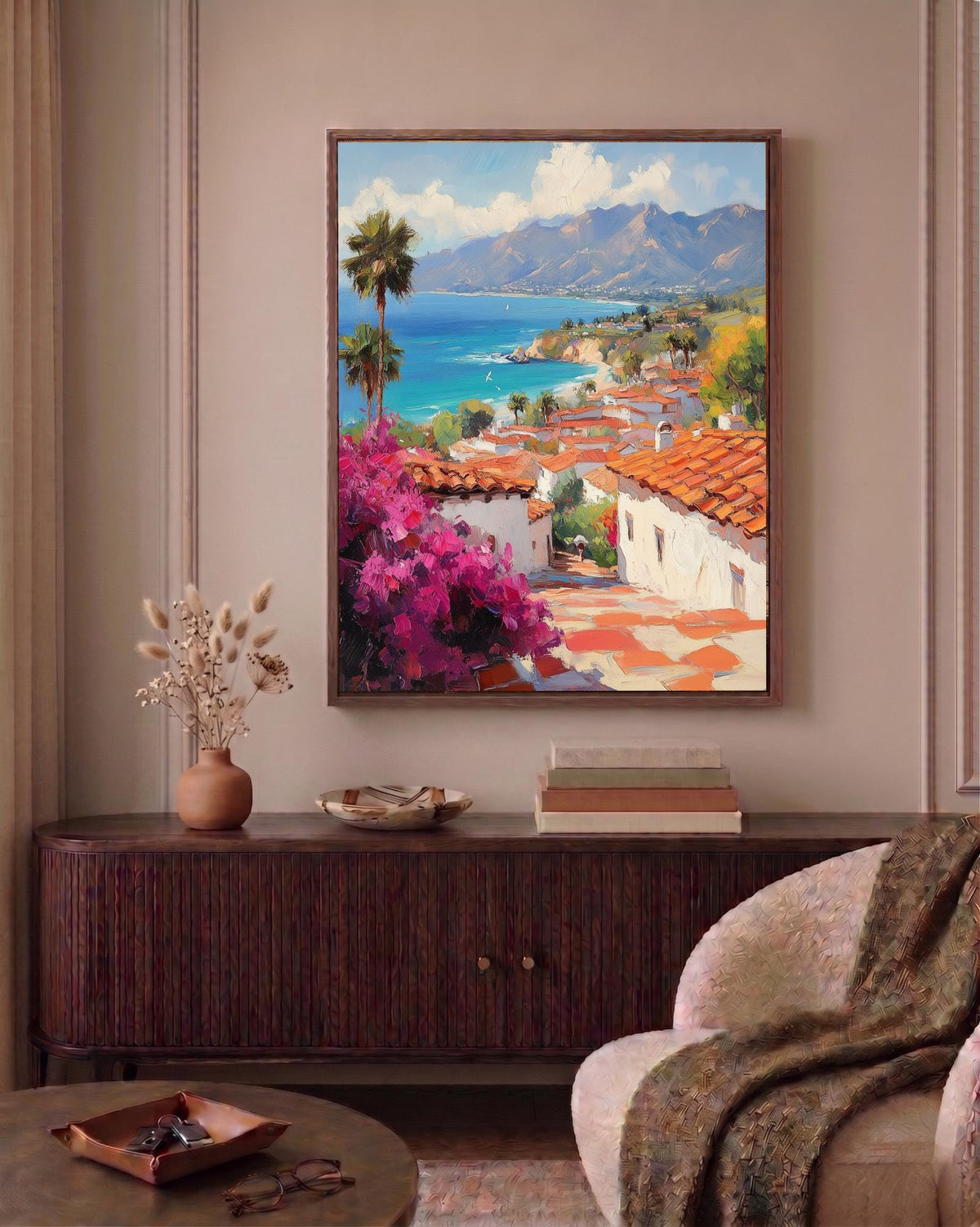 Oil-painting style Santa Barbara printed on cotton canvas, made to order