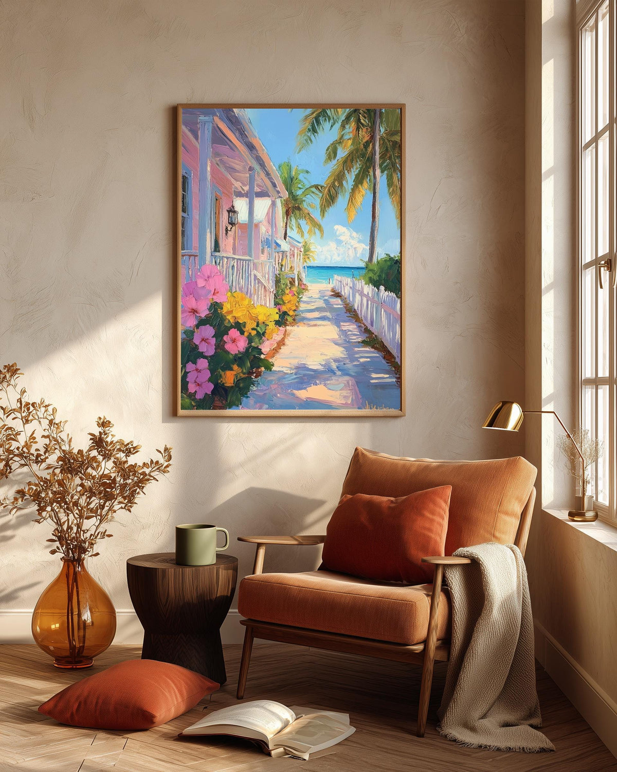 Key West framed canvas art in a solid wood frame, ready to hang