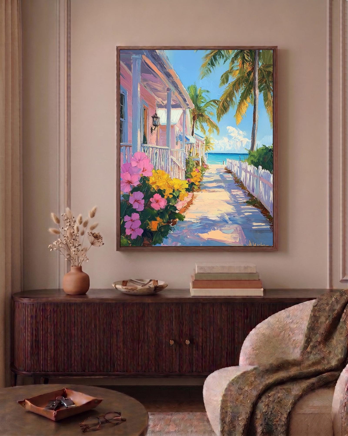 Oil-painting style Key West printed on cotton canvas, made to order