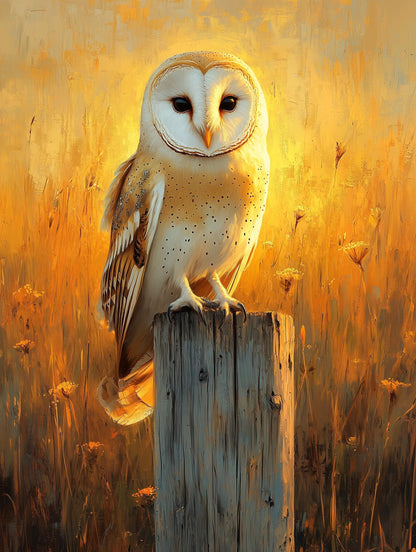 Painterly Barn Owl canvas print, its soft heart-shaped face turned toward you