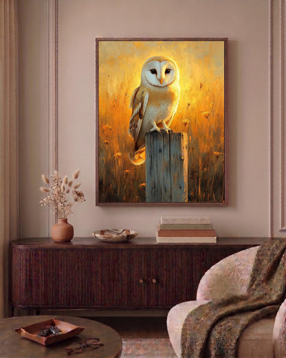 Oil-painting style Barn Owl printed on cotton canvas, made to order