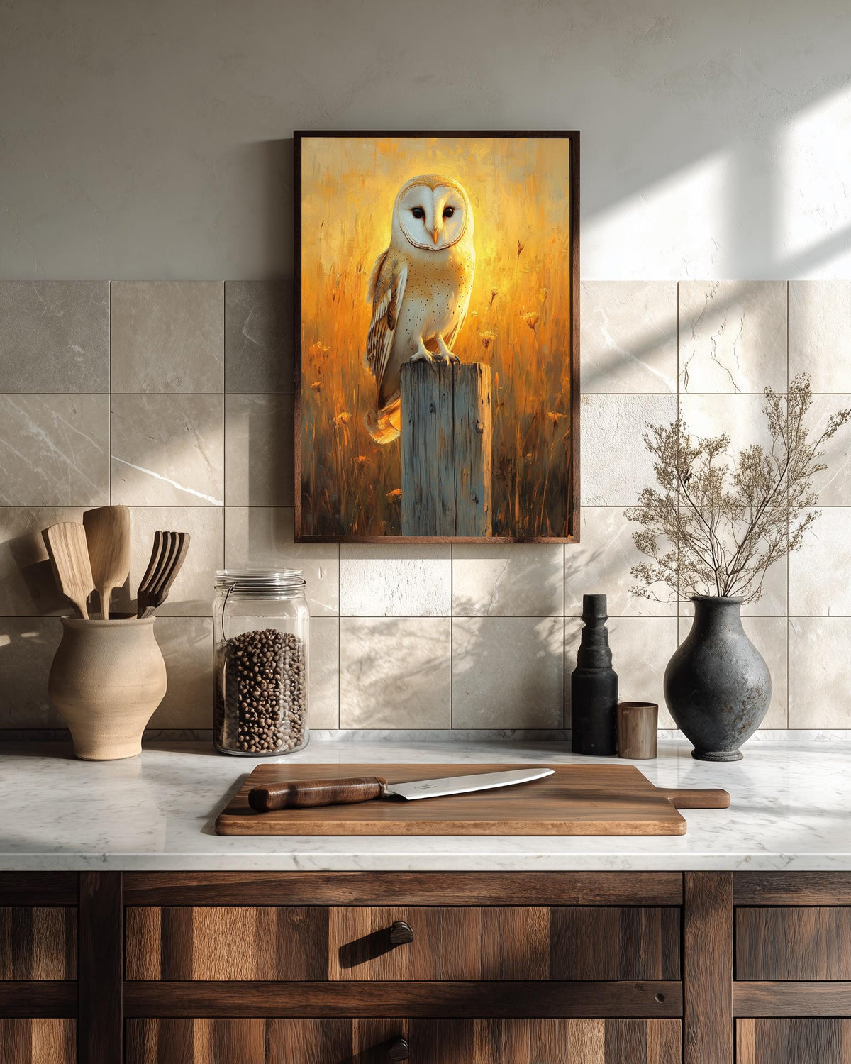 Barn Owl Wall Art — painterly wall art printed and framed to order