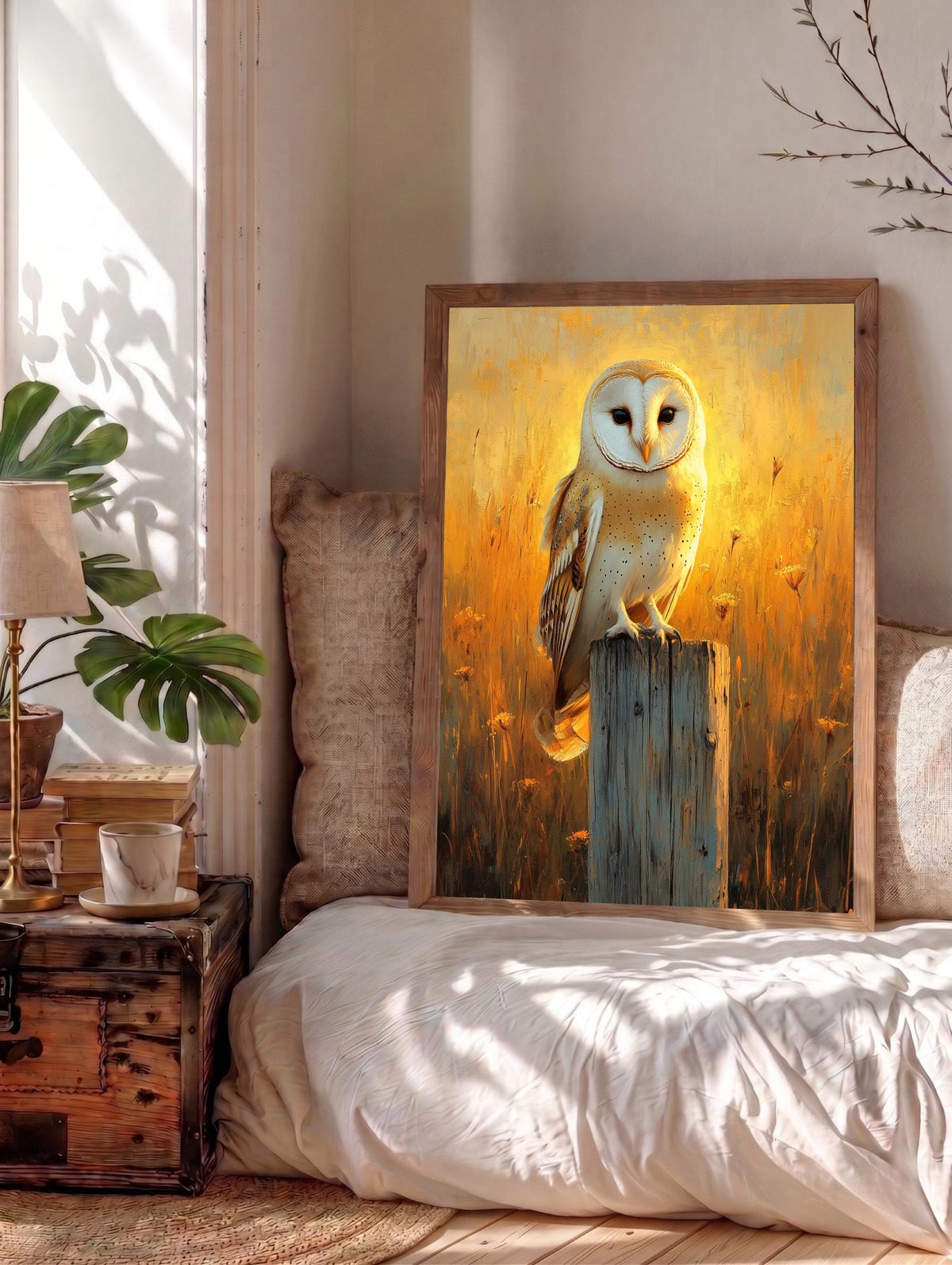 Barn Owl Wall Art — museum-grade cotton canvas in a solid wood frame