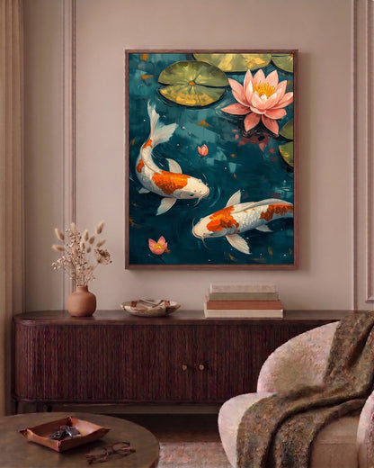 Oil-painting style Koi Fish printed on cotton canvas, made to order