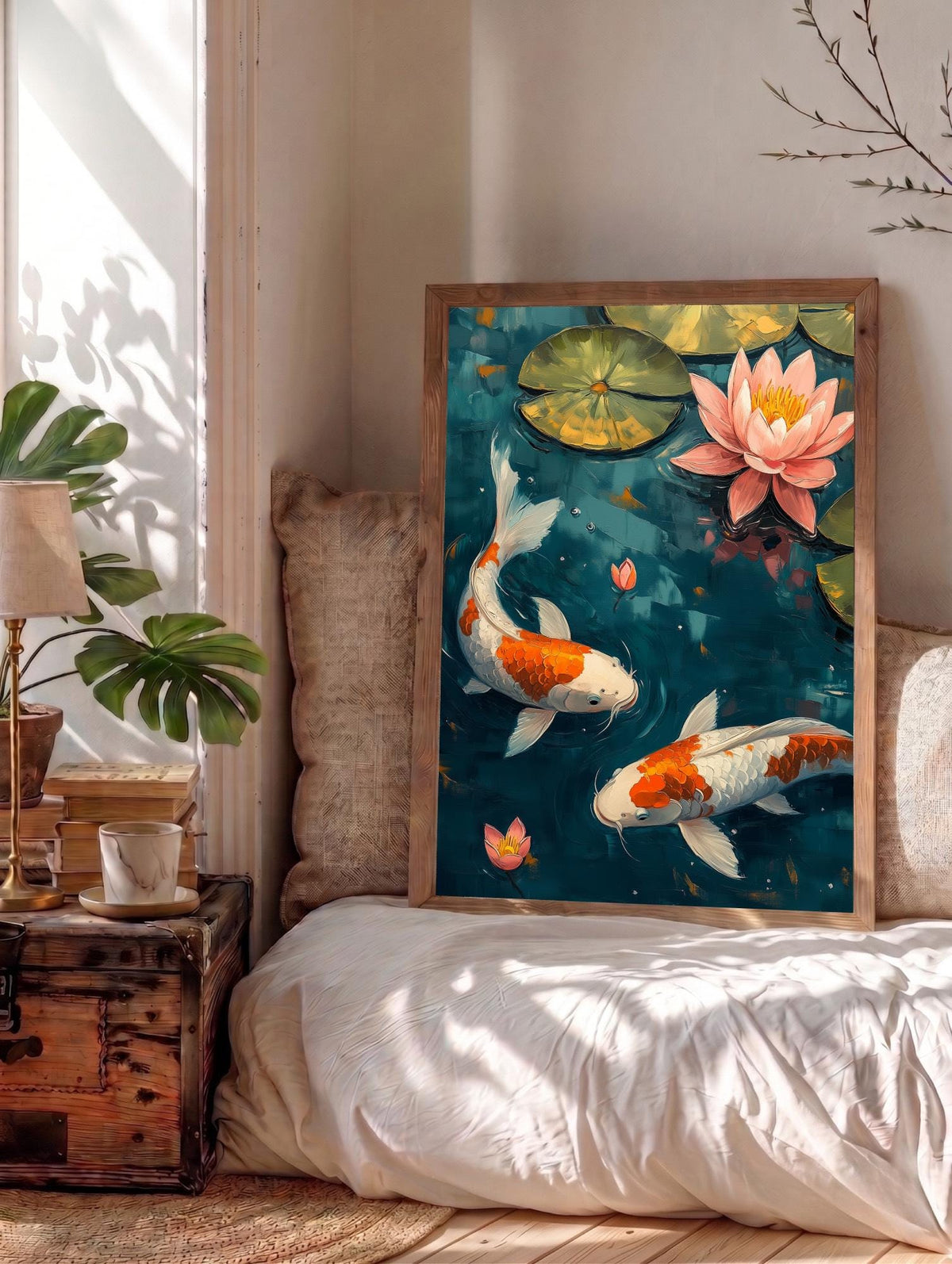 Koi Fish Wall Art — museum-grade cotton canvas in a solid wood frame