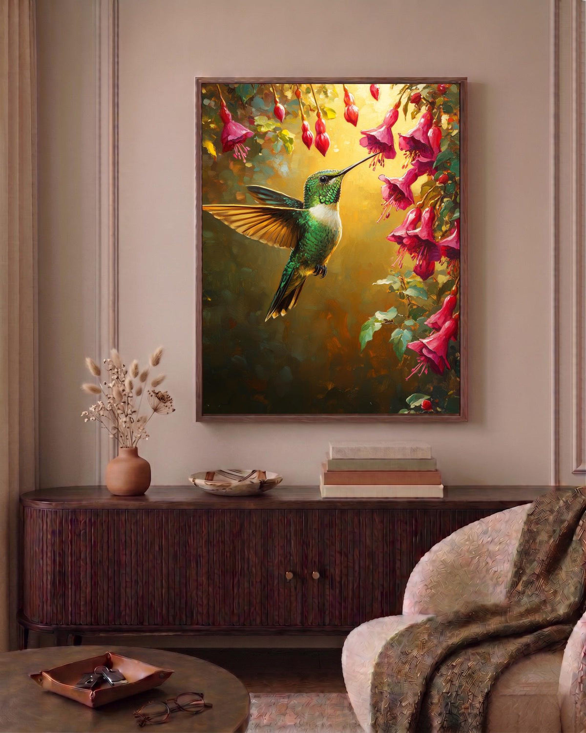 Oil-painting style Hummingbird printed on cotton canvas, made to order