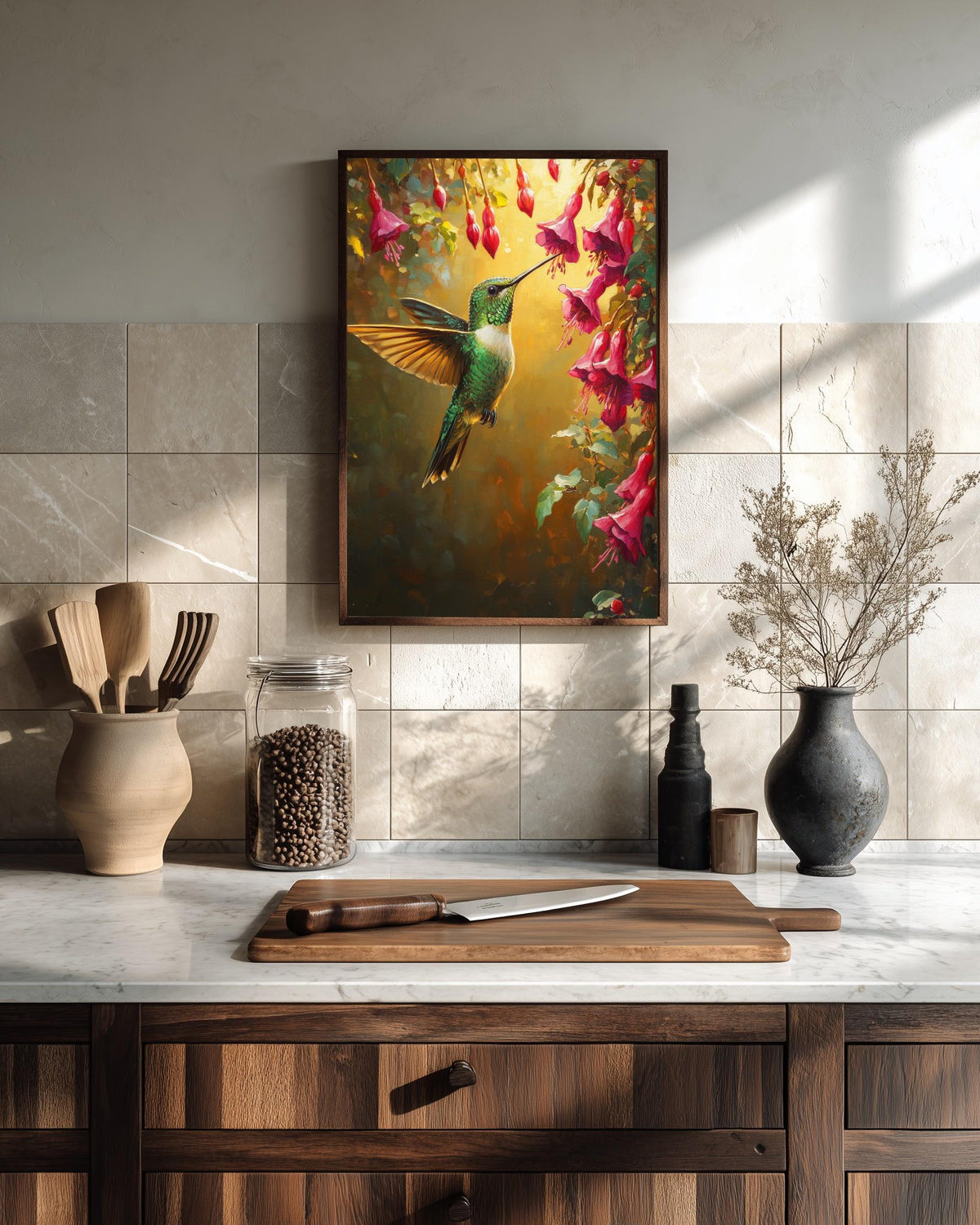 Hummingbird Wall Art — painterly wall art printed and framed to order