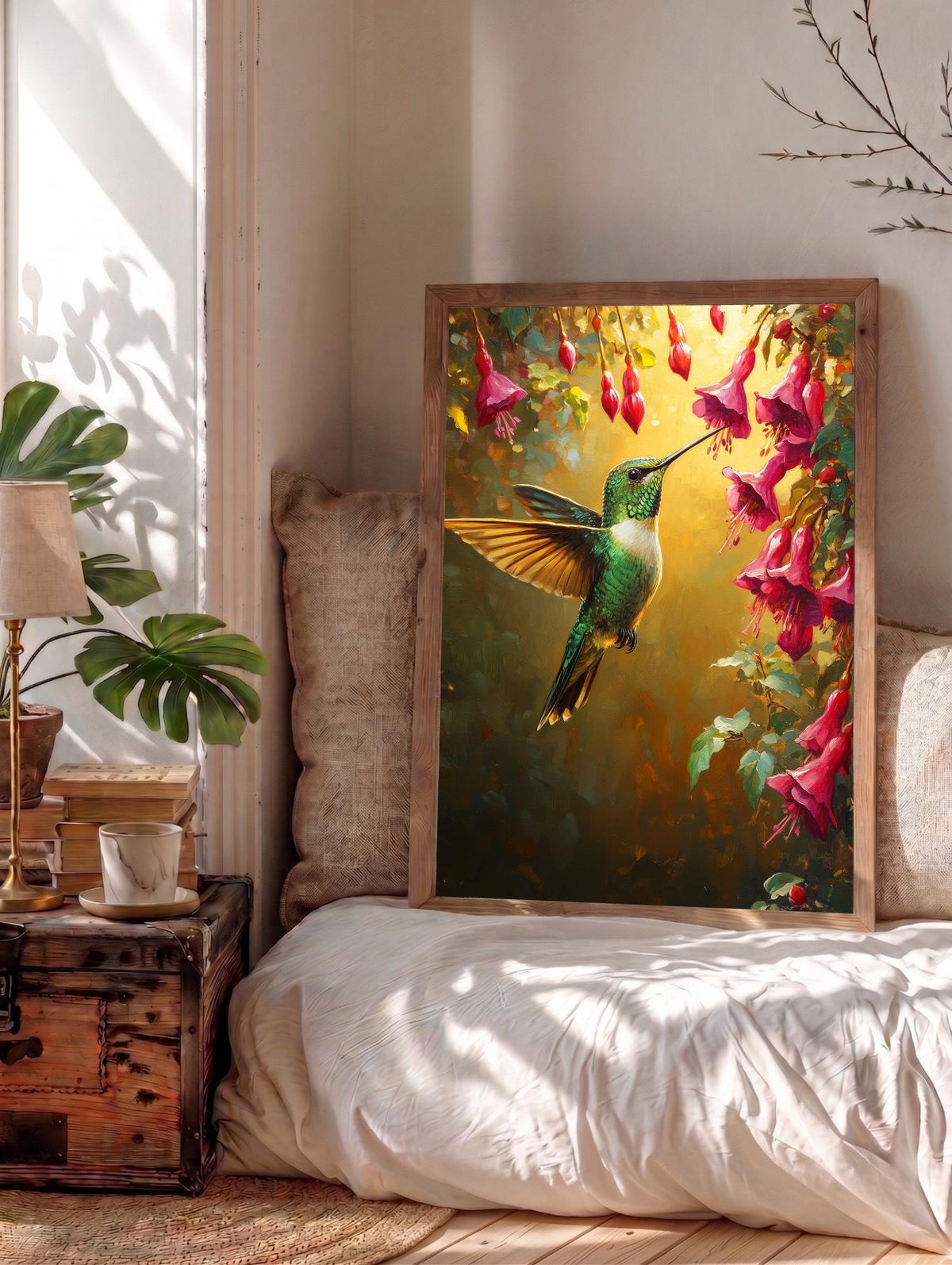Hummingbird Wall Art — museum-grade cotton canvas in a solid wood frame