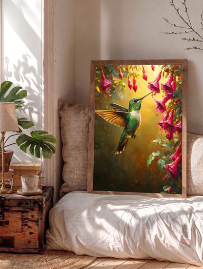 Hummingbird Wall Art — museum-grade cotton canvas in a solid wood frame